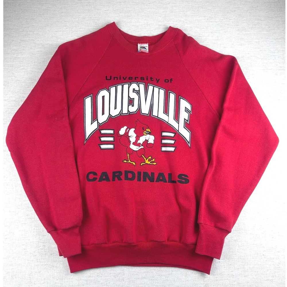 Vintage 90s Puff Print University of Louisville Cardinals Red Sweatshirt Top L‎